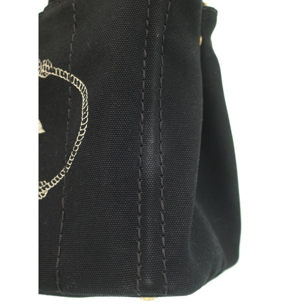 Prada Canapa Tote black canvas handbag iconic print top handles 2way Tote - Picture 4 of 9